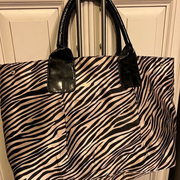 Animal Print Zebra in Winter Brown and Beige Tote Bag - Picture 1 of 8